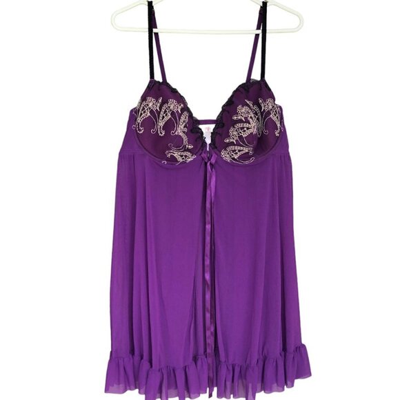 Cacique Other - Cacique Lingerie Top Underwire Padded Size 18 / 20 Sheer Embroidered Purple